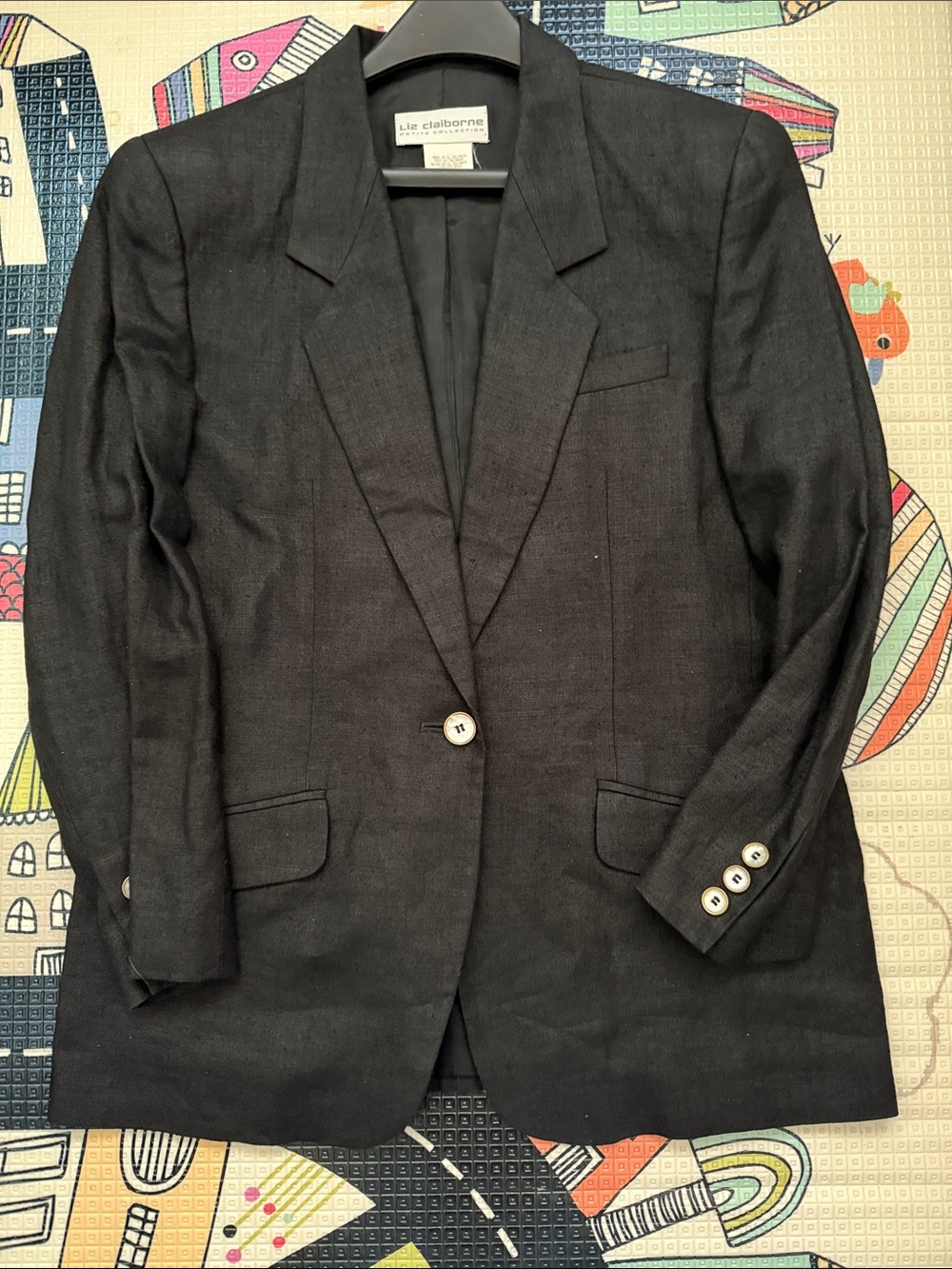 Liz Claiborne Black Single-Button Sport Coat Blazer 100%Linen 12 Petite